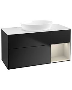 Villeroy und Boch Finion Waschtischunterschrank GA71HHPD 120cm, Abdeckplatte white matt, Emotion, Regale sand matt lacquer, Black matt lacquer