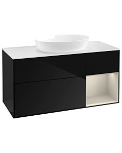 Villeroy und Boch Finion Villeroy und Boch GA71HHPH 120cm, plaque de recouvrement blanc mat, Emotion, étagères sable laqué mat, Glossy Black Lacquer