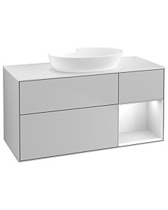 Villeroy und Boch Finion Villeroy und Boch GA71MTGJ 120cm, plaque de recouvrement blanc mat, Emotion, étagères laqué blanc mat, gris clair mat