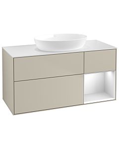 Villeroy und Boch Finion Villeroy und Boch GA71MTHH 120cm, plaque de recouvrement blanc mat, Emotion, étagères laqué blanc mat, Sand Matt Lacquer