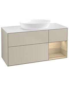 Villeroy und Boch Finion Waschtischunterschrank GA71PCHH 120cm, Abdeckplatte white matt, Emotion, Regale Oak Veneer, Sand Matt Lacquer