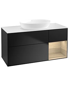 Villeroy und Boch Finion Waschtischunterschrank GA71PCPD 120cm, Abdeckplatte white matt, Emotion, Regale Oak Veneer, Black matt lacquer