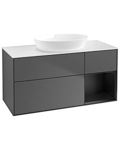 Villeroy und Boch Finion Villeroy und Boch GA71PDGK 120cm, plaque de recouvrement blanc mat, Emotion, étagères laqué noir mat, anthracite mat