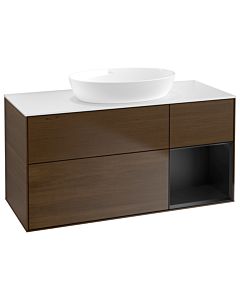 Villeroy und Boch Finion Villeroy und Boch Finion GA71PDGN 120cm, cover plate white matt, Emotion, shelves black matt lacquer, walnut veneer