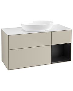 Villeroy und Boch Finion Waschtischunterschrank GA71PDHH 120cm, Abdeckplatte white matt, Emotion, Regale Black matt lacquer, Sand Matt Lacquer