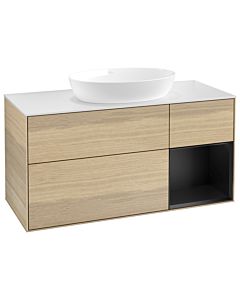 Villeroy und Boch Finion Waschtischunterschrank GA71PDPC 120cm, Abdeckplatte white matt, Emotion, Regale Black matt lacquer, Oak Veneer