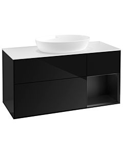 Villeroy und Boch Finion Waschtischunterschrank GA71PDPH 120cm, Abdeckplatte white matt, Emotion, Regale Black matt lacquer, Glossy Black Lacquer