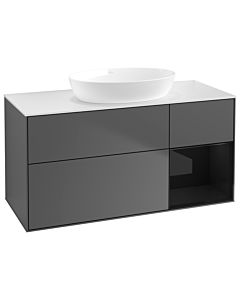 Villeroy und Boch Finion Villeroy und Boch GA71PHGK 120cm, plaque de recouvrement blanc mat, Emotion, étagères Laque noire brillante, anthracite mat