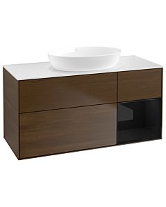 Villeroy und Boch Finion Villeroy und Boch GA71PHGN 120cm, plaque de recouvrement blanc mat, Emotion, étagères Laque noire brillante, placage noyer