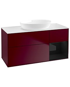 Villeroy und Boch Finion Villeroy und Boch GA71PHHB 120cm, plaque de recouvrement blanc mat, Emotion, étagères Laque noire brillante, Peony Matt