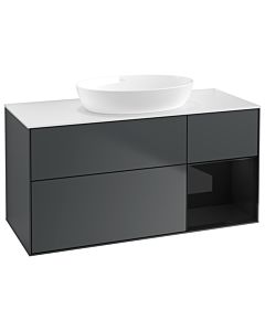 Villeroy und Boch Finion Waschtischunterschrank GA71PHHG 120cm, Abdeckplatte white matt, Emotion, Regale Glossy black lacquer, Midnight Blue Matt Lacquer