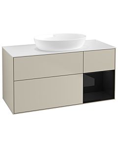 Villeroy und Boch Finion Villeroy und Boch GA71PHHH 120cm, plaque de recouvrement blanc mat, Emotion, étagères Laque noire brillante, Sand Matt Lacquer