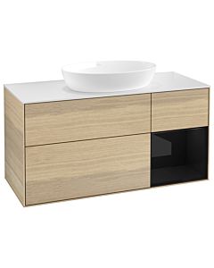 Villeroy und Boch Finion Waschtischunterschrank GA71PHPC 120cm, Abdeckplatte white matt, Emotion, Regale Glossy black lacquer, Oak Veneer