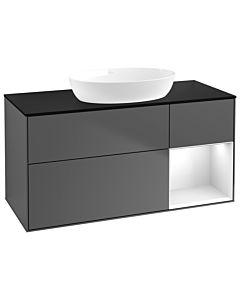 Villeroy und Boch Finion Waschtischunterschrank GA72GFGK 120cm, Abdeckplatte black matt, Emotion, Regale Glossy white lacquer, Anthracite matt