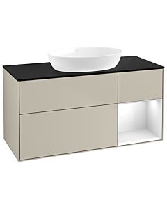Villeroy und Boch Finion Villeroy und Boch GA72GFHH 120cm, plaque de recouvrement noir mat, Emotion, étagères Laque blanche brillante, Sand Matt Lacquer