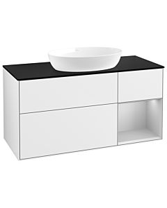 Villeroy und Boch Finion Waschtischunterschrank GA72GJGF 120cm, Abdeckplatte black matt, Emotion, Regale Light grey matt lacquer, Glossy white lacquer