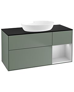 Villeroy und Boch Finion GA72GJGM 120cm, plaque de recouvrement noir mat, Emotion, étagères Laque gris clair mat, Olive Matt Lacquer