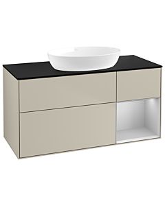 Villeroy und Boch Finion Waschtischunterschrank GA72GJHH 120cm, Abdeckplatte black matt, Emotion, Regale Light grey matt lacquer, Sand Matt Lacquer