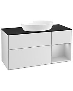 Villeroy und Boch Finion Waschtischunterschrank GA72GJMT 120cm, Abdeckplatte black matt, Emotion, Regale Light grey matt lacquer, White matt lacquer