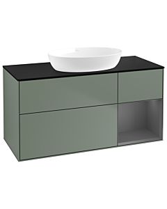 Villeroy und Boch Finion Waschtischunterschrank GA72GKGM 120cm, Abdeckplatte black matt, Emotion, Regale Anthracite matt lacquer, Olive Matt Lacquer