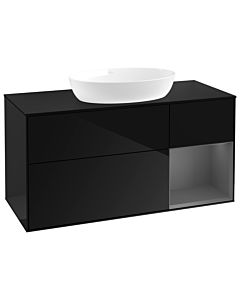 Villeroy und Boch Finion Waschtischunterschrank GA72GKPH 120cm, Abdeckplatte black matt, Emotion, Regale Anthracite matt lacquer, Glossy Black Lacquer