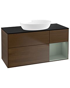 Villeroy und Boch Finion Waschtischunterschrank GA72GMGN 120cm, Abdeckplatte black matt, Emotion, Regale Olive matt lacquer, Walnut veneer