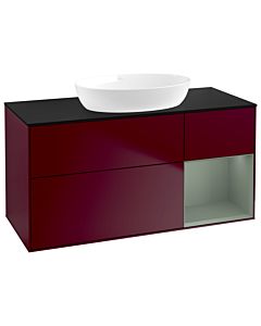 Villeroy und Boch Finion Villeroy und Boch GA72GMHB 120cm, plaque de recouvrement noir mat, Emotion, étagères laqué olive mat, Peony Matt