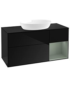 Villeroy und Boch Finion GA72GMPH 120cm, plaque de recouvrement noir mat, Emotion, étagères laqué olive mat, Glossy Black Lacquer