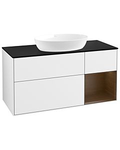 Villeroy und Boch Finion GA72GNGF 120cm, plaque de finition noire mate, Emotion, étagères Walnut Veneer , laqué blanc brillant