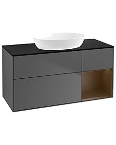 Villeroy und Boch Finion Waschtischunterschrank GA72GNGK 120cm, Abdeckplatte black matt, Emotion, Regale Walnut Veneer, Anthracite matt
