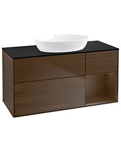 Villeroy und Boch Finion Waschtischunterschrank GA72GNGN 120cm, Abdeckplatte black matt, Emotion, Regale Walnut Veneer, Walnut veneer
