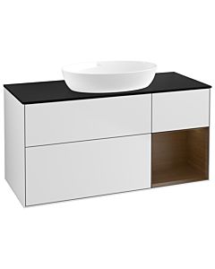 Villeroy und Boch Finion Villeroy und Boch GA72GNMT 120cm, plaque de recouvrement noir mat, Emotion, étagères Walnut Veneer , laqué blanc mat