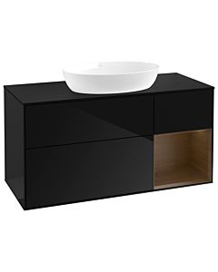 Villeroy und Boch Finion Waschtischunterschrank GA72GNPH 120cm, Abdeckplatte black matt, Emotion, Regale Walnut Veneer, Glossy Black Lacquer