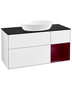 Villeroy und Boch Finion Waschtischunterschrank GA72HBGF 120cm, Abdeckplatte black matt, Emotion, Regale Peony matt lacquer, Glossy white lacquer