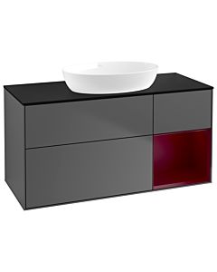 Villeroy und Boch Finion Villeroy und Boch GA72HBGK 120cm, plaque de recouvrement noir mat, Emotion, étagères Peony laqué mat, anthracite mat