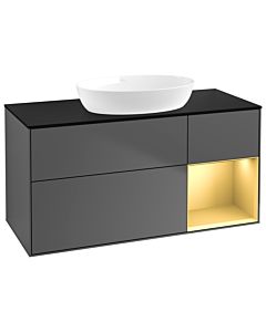 Villeroy und Boch Finion Waschtischunterschrank GA72HFGK 120cm, Abdeckplatte black matt, Emotion, Regale Gold matt lacquer, Anthracite matt