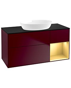 Villeroy und Boch Finion Villeroy und Boch GA72HFHB 120cm, plaque de recouvrement noir mat, Emotion, étagères laqué mat or, Peony Matt