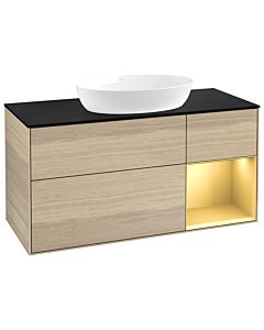 Villeroy und Boch Finion Waschtischunterschrank GA72HFPC 120cm, Abdeckplatte black matt, Emotion, Regale Gold matt lacquer, Oak Veneer