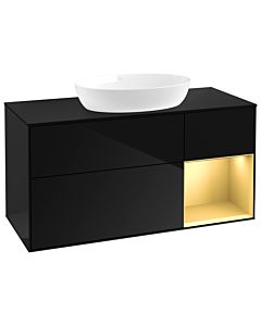 Villeroy und Boch Finion Villeroy und Boch GA72HFPH 120cm, plaque de recouvrement noir mat, Emotion, étagères laqué mat or, Glossy Black Lacquer