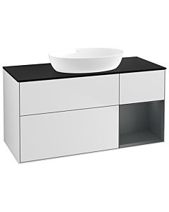 Villeroy und Boch Finion Villeroy und Boch GA72HGMT 120cm, plaque de recouvrement noir mat, Emotion, étagères laqué mat Midnight, laqué blanc mat