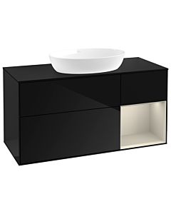 Villeroy und Boch Finion Villeroy und Boch GA72HHPH 120cm, plaque de recouvrement noir mat, Emotion, étagères sable laqué mat, Glossy Black Lacquer