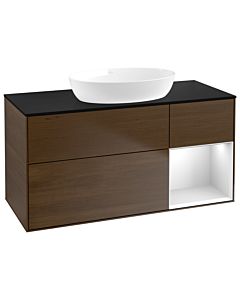 Villeroy und Boch Finion Villeroy und Boch Finion GA72MTGN 120cm, cover plate black matt, Emotion, shelves white matt lacquer, walnut veneer