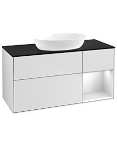 Villeroy und Boch Finion Villeroy und Boch GA72MTMT 120cm, plaque de recouvrement noir mat, Emotion, étagères laqué blanc mat, laqué blanc mat