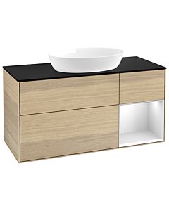 Villeroy und Boch Finion Villeroy und Boch Finion GA72MTPC 120cm, cover plate black matt, Emotion, shelves white matt lacquer, Oak Veneer