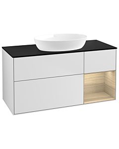 Villeroy und Boch Finion GA72PCMT 120cm, plaque de recouvrement noir mat, Emotion, étagères Oak Veneer , laqué blanc mat