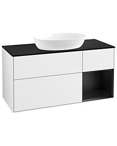 Villeroy und Boch Finion Villeroy und Boch GA72PDGF 120cm, plaque de recouvrement noire mate, Emotion, étagères en laque noire mate, laque blanche brillante