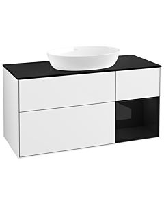 Villeroy und Boch Finion Villeroy und Boch GA72PHGF 120cm, plaque de recouvrement noir mat, Emotion, étagères Laque noire brillante, Laque blanche brillante