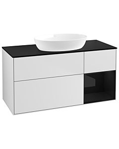 Villeroy und Boch Finion Waschtischunterschrank GA72PHMT 120cm, Abdeckplatte black matt, Emotion, Regale Glossy black lacquer, White matt lacquer