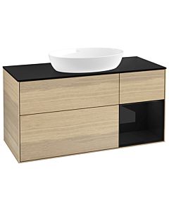 Villeroy und Boch Finion Waschtischunterschrank GA72PHPC 120cm, Abdeckplatte black matt, Emotion, Regale Glossy black lacquer, Oak Veneer