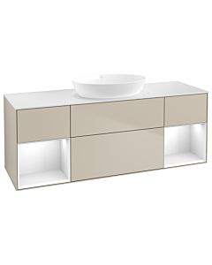 Villeroy und Boch Finion Villeroy und Boch GD01GFHH 120cm, plaque de recouvrement blanc mat, Emotion, étagères Laque blanche brillante, Sand Matt Lacquer